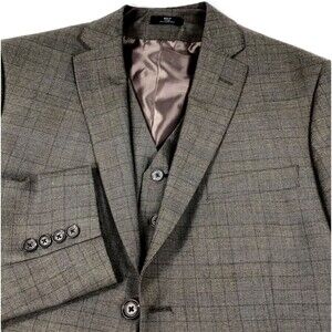 Haggar Sport Coat + Vest Glen Plaid Gray Brown 42 44 Mens Blazer Preppy Academia